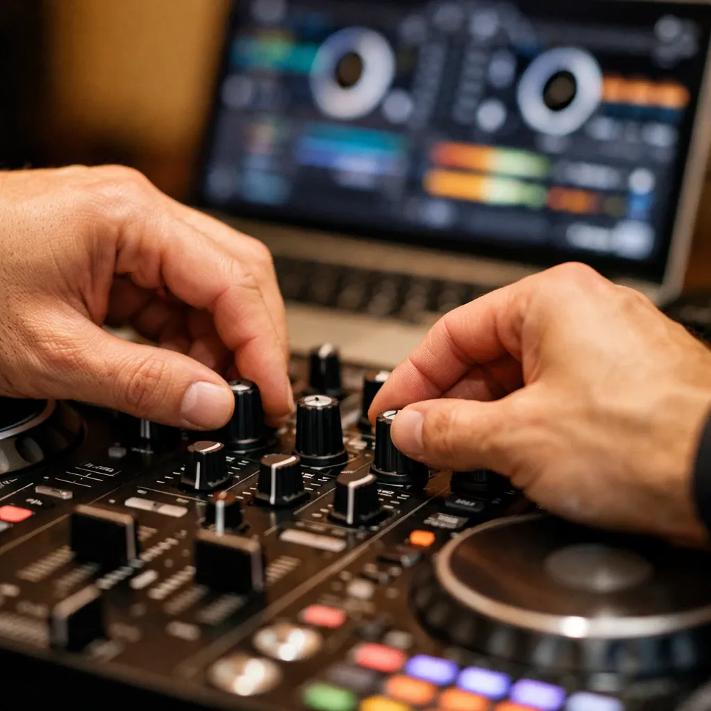 DJ機材を操作する手元